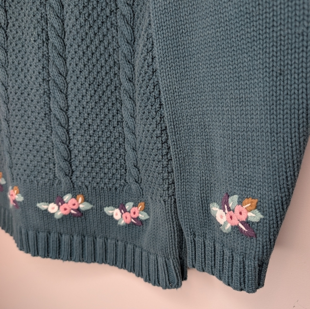 Vintage Lady Footlocker Floral Knit Sweater 100% Cotton Teal Women’s Large - Picture 7 of 9